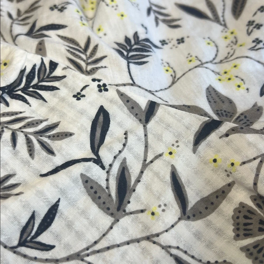 LOFT Outlet White Base Puff Sleeve Shirt w/Botanical Leaf Pattern Size Large